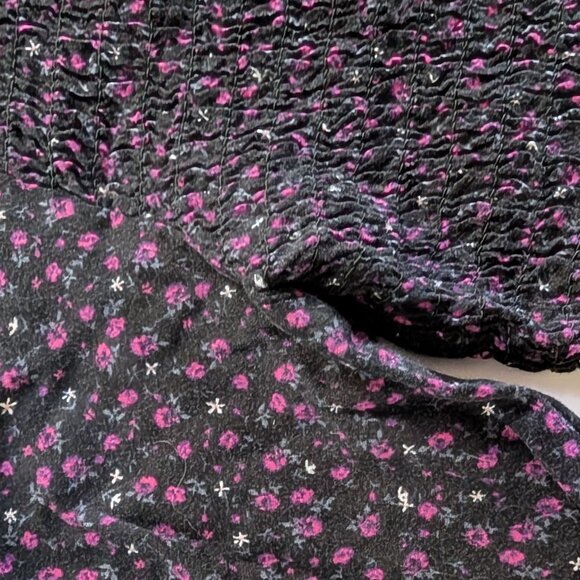 Purple Floral Mock Neck Blouse | Long Sleeve Smocked Top | Vintage-Inspired - Picture 2 of 2